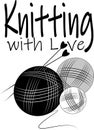Ball of thread black and white graphic with knitting needles Royalty Free Stock Photo